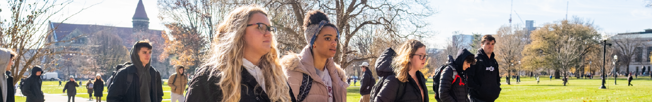 Students walking across campus