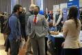 A studnet talks with an employer during the 2022 Spring Career Fair, held in Ohio Union.