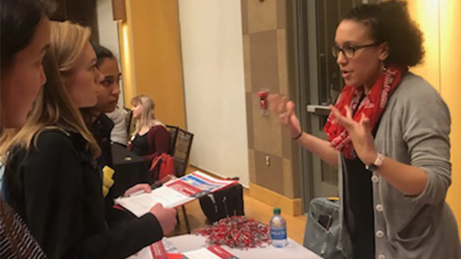 Students speaking to potential employers