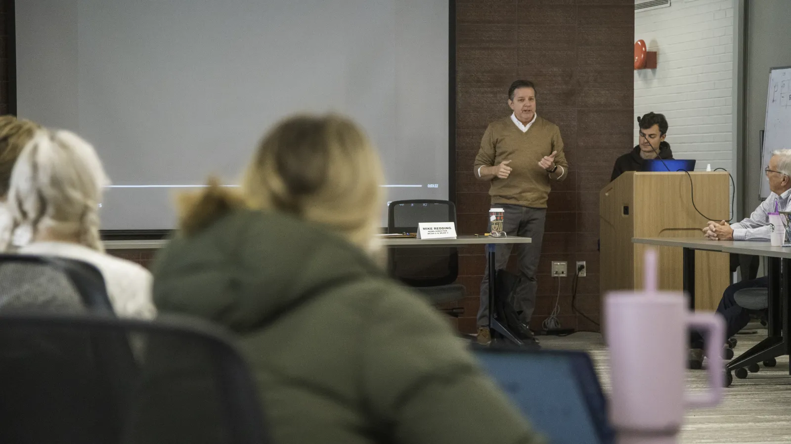 TEGNA Media speaking with students in a class. 