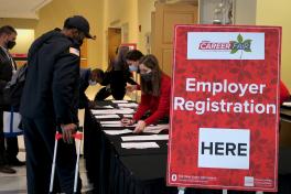 An employer checks in during the 2022 Spring Career Fair