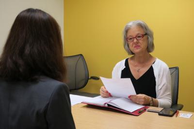 An alumni interviews a student during our Interview With A Buckeye event