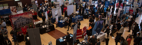 Students attending a career fair at the union.