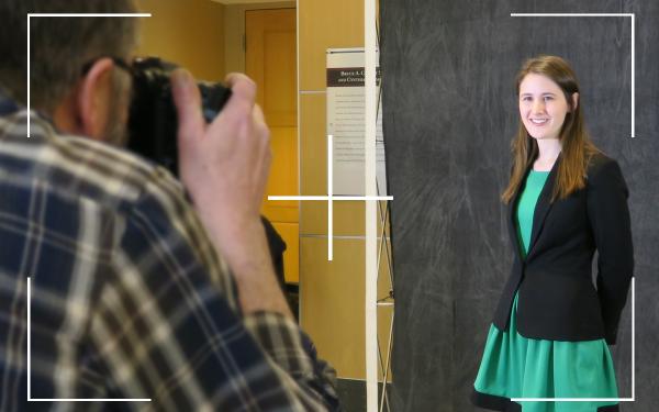 A student gets their headshot taken at the 2019 Spring Career Fair