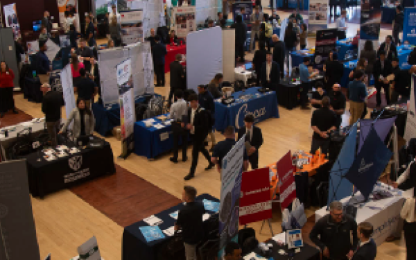 Students attending a career fair at the union.