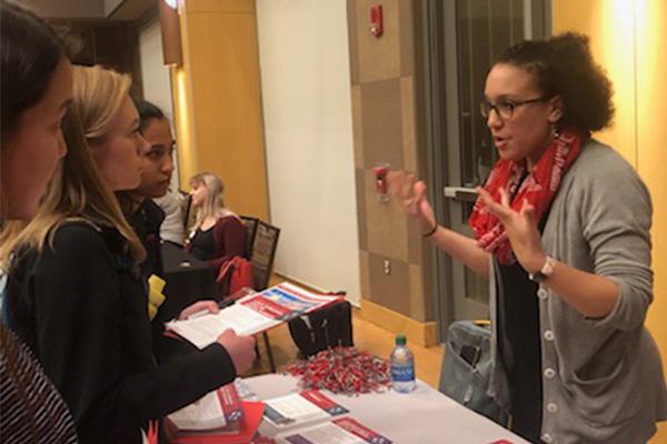 Students speaking to potential employers